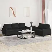 vidaXL 2-Seater and 3-Seater Sofa Set - Faux Leather Finish - Black - Modern Living Room Seating Furniture with Cushions