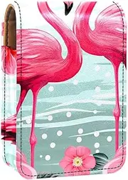 Travel Lipstick Organizer Case,Lipstick Case Portable Makeup Bag with Mirror,Flamnigo with Pink Flower