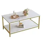SAYGOER Mesa de centro moderna de 2 niveles para sala de estar, Oro Blanco