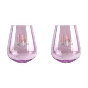 2PK 18th Birthday 13cm/600ml Stemless Wine Glass Cocktail Cup w/ Rose Gold Decal