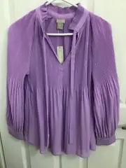 Chico's Icy Purple Pleated Mockneck Peasant Top Blouse OP NWT