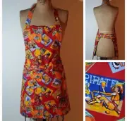 Handmade Apron Size S/M Retro Orange Lemons Box Label Crocus Sunflower Seed Pack