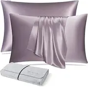 DISANGNI 100% Natural Mulberry Silk Pillow case for Hair and Skin with Hidden Zipper 22 Momme Both Sides Real Silk Pillow Case (2pc Standard Size 20" x26", Light Purple)