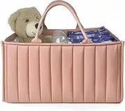 BISENKID Baby Diaper Caddy Organizer - Newborn Essentials Must Haves A Baby Registry Search Favorite, Perfect for Storing Diapers, Wipes, And More Baby Shower Gifts Blush Pink