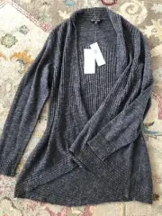 Eileen Fisher Wool Linen Silk Open Front Cardigan Sweater Gray Small S NWT