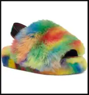 UGG Fluff Yeah Pride Genuine Shearling Sandal (Women) 5M RAINBOW