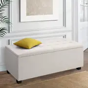 97cm Artiss Storage Ottoman Blanket Box Linen Beige