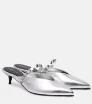 [McQueen] McQueen Embellished metallic leather mules AU 6.5 silver