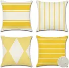 Outdoor Waterproof Pillow Covers 18X18 Inch Set of 4 Geometry Linen Decorative T