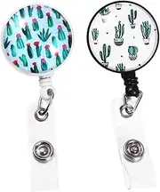 NOLITOY 2PCS Retractable Cartoon Badge Reels with Alligator Clip Black White Cactus Design Convenient Id Badge Holder for Office Exhibitions and Events