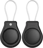 DLENP Holder for AirTag，2-Pack Waterproof Cover with Apple Airtag Keychain Secure Holder with Cable, Air Tag Lock Case Protective Cover Accessories for Keys, Luggage, More-Black