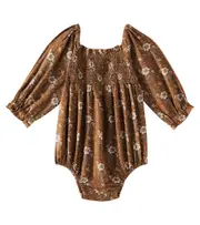 [Rylee + Cru] Rylee + Cru Baby Cora floral linen-blend bodysuit M 12-18 brown