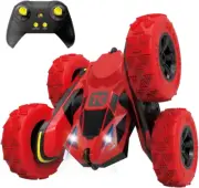 Play RC Stunt Car Remote Control Cars Toy with Lights Double-Sided Driving, Red