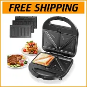 Compact Electric Grill with Removable Non-Stick Plates - Cool Touch Handle