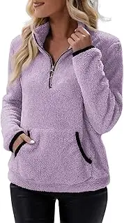 [lcyhony] Women's Quarter Zip Pullover Sherpa Fleece Oversized Warm Sweatshirt Winter Y2k Casual Long Sleeve Tops with Pockets