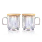 2Pc Glass Coffee Cup with Lid Glass Coffee Mugs Ribbed Coffee Glasses with4172