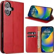 GoshukunTech Case for iPhone 16 Plus,for iPhone 16 Plus Wallet Cover,6.7 inch,Magnetic Wallet Case Leather Flip Folio Cover with Card Slots-Red