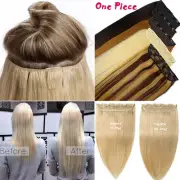 Invisible Clip In Real Remy Human Hair Extensions 3/4Full Head One Piece Weft US