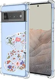 EUAGVQY for Pixel 6 Google 6 Case Flower Bear Pattern Soft TPU Shockproof Bumper Anti-Scratch Protective Phone Cover for Google Pixel 6 (Floral Bear)