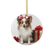 Hanging Ceramic Christmas Tree Ornament - Papillon Puppy Design