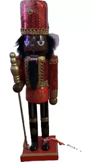 Nutcracker 14” Tall Red Sequins Gold Accents Wooden Christmas Bella Lux