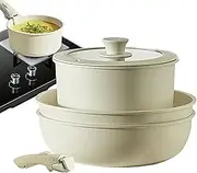 Induction Cookware Sets - Cooking Pot & Pans for Cooking,Nonstick Cream White Detachable Handle for Cookingfrying Pans Cooking Pot Set for Frying Pans