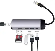 USB C Hub 4k Adapter 6 in 1 USB C PD, HDMI, USB 3.0 Ports, SD/TF Card Reader