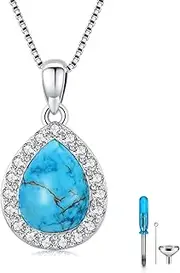 [KoyeKei] Opal Urn Necklace for Ashes 925 Sterling Silver Teardrop Pendant Cremation Jewelry Engraving Name Custom Keepsake for Human Ashes