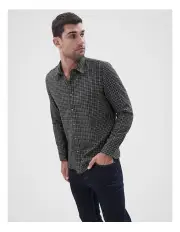 [Unison] Mini Check Long Sleeve Regular Fit Shirt in Black