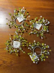 Williams Sonoma Napkin Rings Glass Beaded Wired Spray Cluster Yellow Green