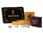 BROWNING Buckmark 2 DECK CARDS & 5 DIE DICE in GAME TIN Black Gold *NEW