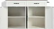Storage Rack 53.5" Kitchen Cart Island on Wheels with Power Outlet,Drop Leaf,Farmhouse Wood Frame Storage Cabinet Trolley on Wheels(White)