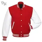 New Red Wool With White Leather Sleeves Letterman College Varsity Bomber Jacket