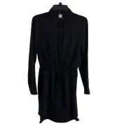 Amanda Uprichard Dress Black Button Down Drawstring Waist Long Sleeve Small New