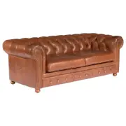 Sheffield 3 Seater Leather Sofa Bed, Vintage Whiskey