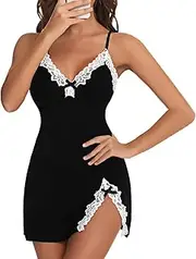 [KSDFIUHAG] Sexy Lingerie Open Crotch Woman Sexy V-Neck Split Sleepwear Nightwear Lace