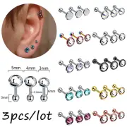 3Pcs Stainless Steel Helix Labret Cartilage Tragus Ear Lip Bar Stud Piercing☆
