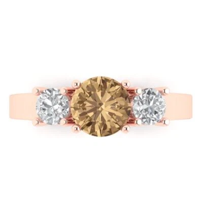 1.5Ct Round Cut Champagne Gemstone Solid Gold Engagement Promise Statement Ring
