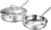 Delarlo Tri-Ply Stainless Steel Saute Pan Set with Lid Kitchen Cookware Set,Frying Pan Set Heats Quickly Cookware, Suitable for All Stove Kitchen, Pots and Pans Set