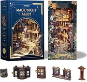STRUCWOOD Magic Book Nook Kit 3D Wooden Puzzle for Adults Decorative Bookend Stand Book Nook Bookshelf Insert Bookcase Toy for Teenagers Gift Model Kits (Magic Night Alley)