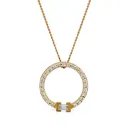 0.2 CT. T.W. Baguette and Round Natural Diamond Circle Pendant in 10K Yellow Gold