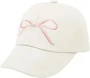 [Ausing] Baseball Cap for Girls Kids Sun Hat with Ponytail Hole Trucker Hats for Beach Cycling Lightweight Bow Pattern Caps