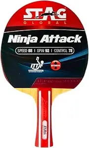 STAG Men's Ninja Attack Table Tennis Racquet | 180 Grams | ITTF Approved Rubber | Material: Wood, Advanced Training Series, Multicolor