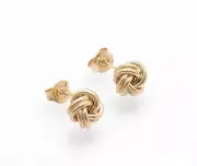 9mm Italian Love Knot Rosetta Stud Earrings Push Back Real 14K Yellow Gold