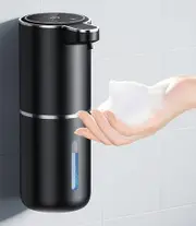 Black Automatic Foaming Soap Dispenser with Rechargeable Battery, Touch Control, and 380ml Capacity - IPX5 Waterproof