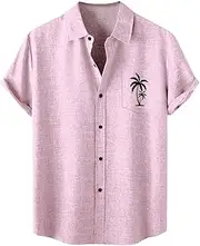 [Generic] Rayon Shirt Male Summer Casual Solid Shirt Short Sleeve Stand Collar Shirt Blouse Tops Juniors Vintage Graphic Tees (e-Purple, M)