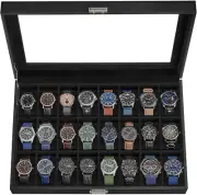 24 Slot Watch Box Case Gifts for Men Dad Him Lockable Storage Box with Glass Lid