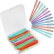 LUNARM 50PCS Plastic Sewing Needles, Large Eye Plastic Yarn Needles with Box, 7cm/2.76inch Plastic Needles for Yarn and Craft Plastic Sewing Needles for DIY Sewing Handmade Crafts
