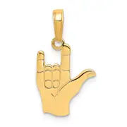 14K Yellow Gold I Love You Hand/ Sign Language Pendant