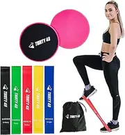 Thirty 48 Gliding Discs Core Sliders 5 Exercise Resistance Bands | Strength, Stability Crossfit Training Home, Gym, Travel | User Guide & Carry Bag
